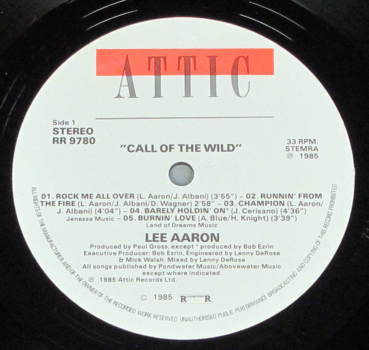 Enlarged High Resolution Photo of the Record's label LEE AARON - Call of the Wild https://vinyl-records.nl