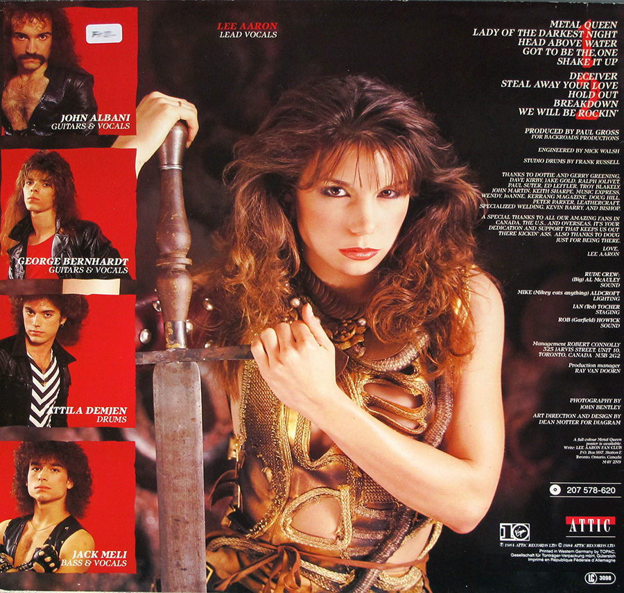 Photo of album back cover LEE AARON - Metal Queen Virgin Records 12" LP Vinyl Album