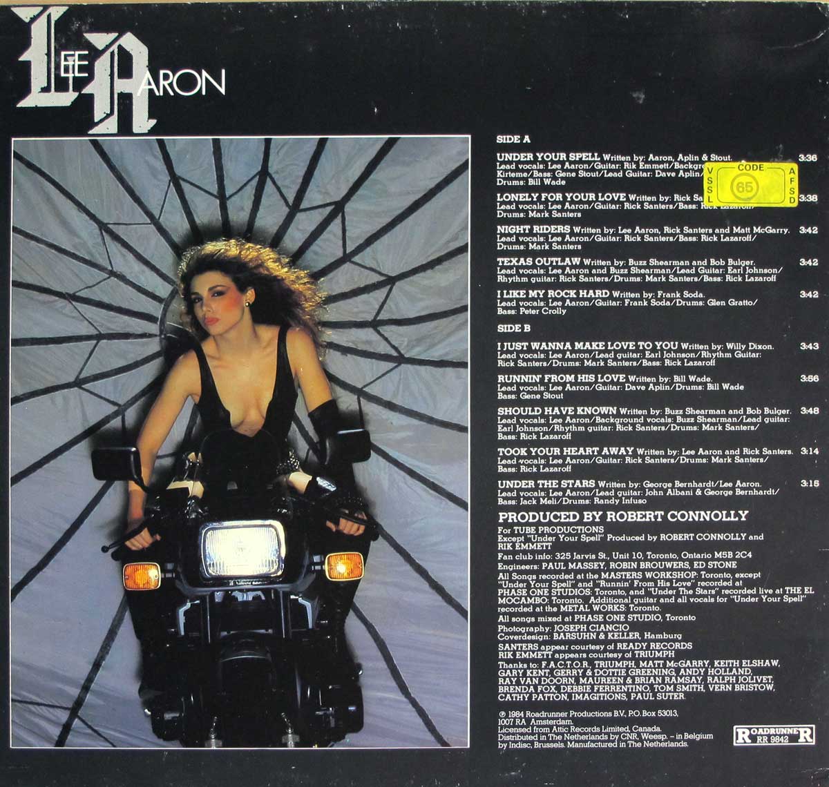 High Resolution Photo Album Back Cover of Lee Aaron debut + bonus track https://vinyl-records.nl