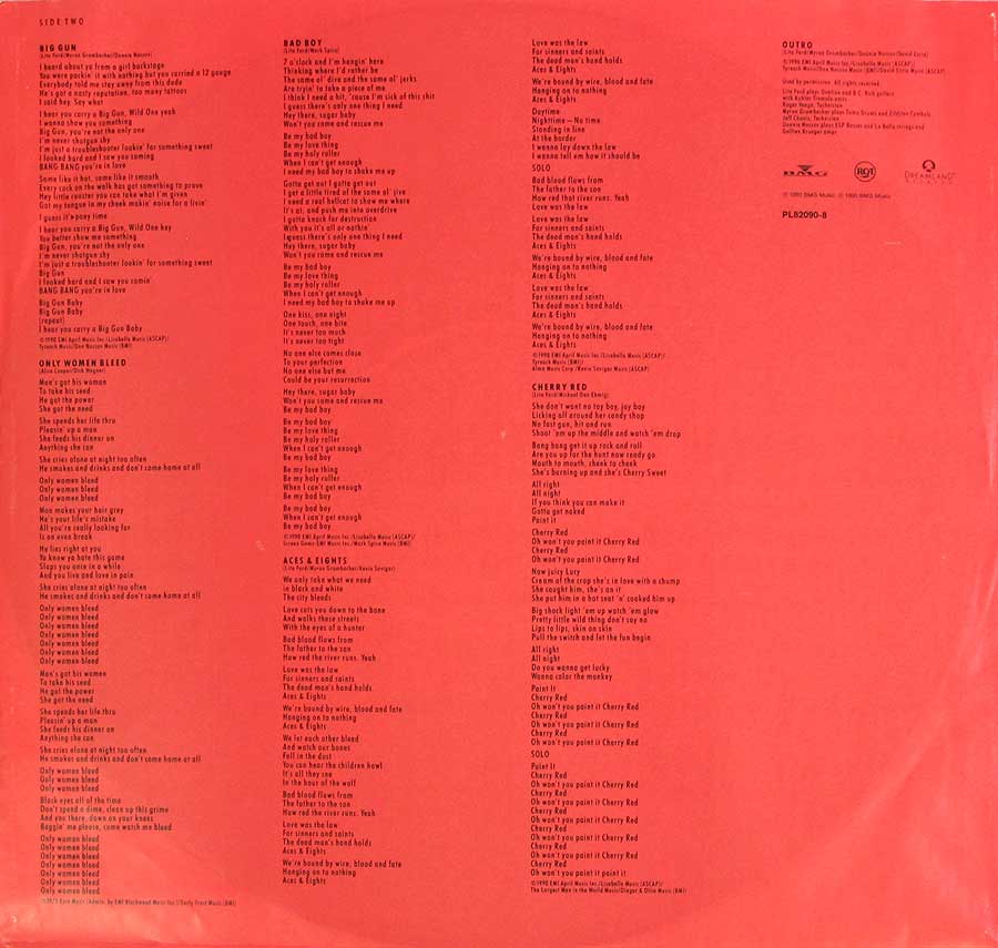 Lyrics of all songs on "Stiletto Printed on the Red Colour custom inner sleeve