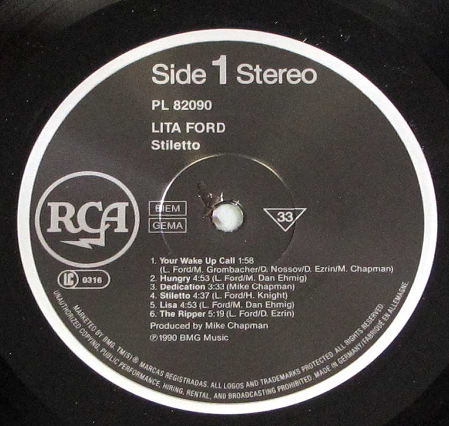 "Stiletto" Record Label Details: Black Colour RCA PL 82090 ℗ 1990 BMG Music Sound Copyright 