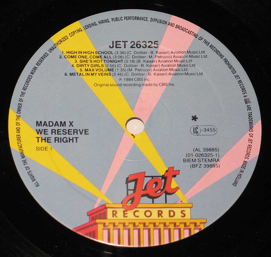 "We Reserve The Right" Record Label Details: JET 26325 , Made in Holland 