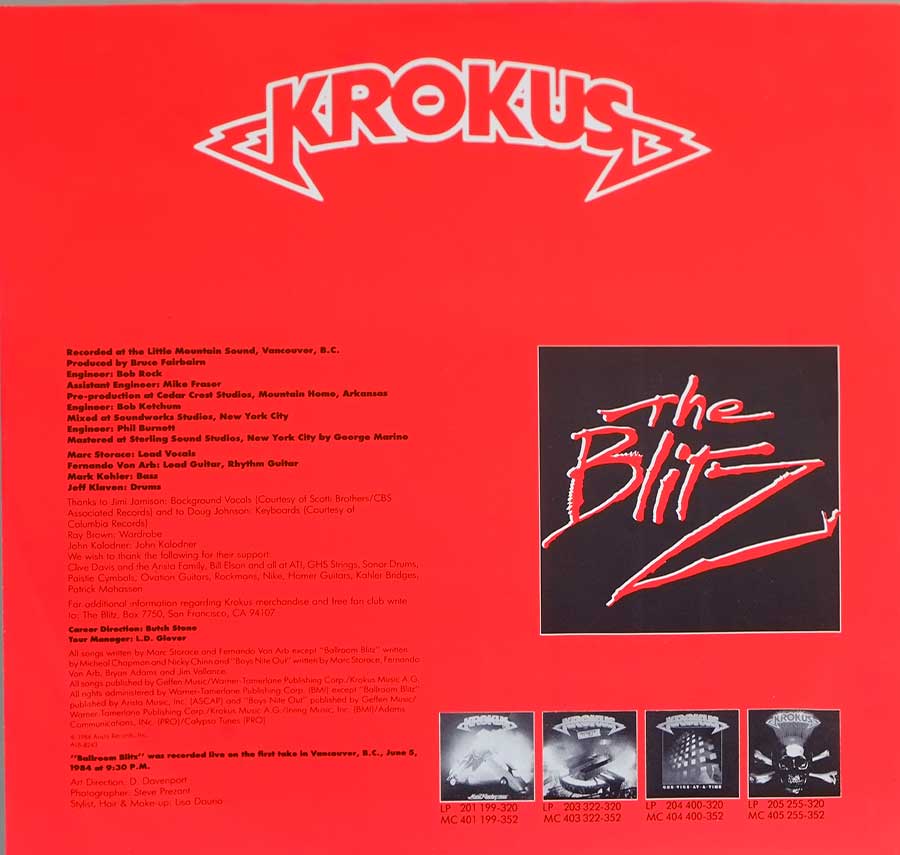 KROKUS - The Blitz Incl Original Custom Inner Sleeve 12" LP ALBUM VINYL
 custom inner sleeve