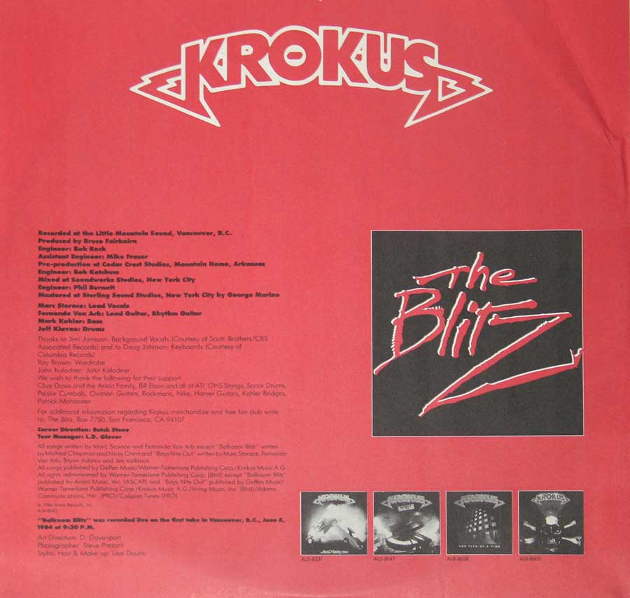 KROKUS - The Blitz USA Pressing 12" Vinyl Lp Album custom inner sleeve
