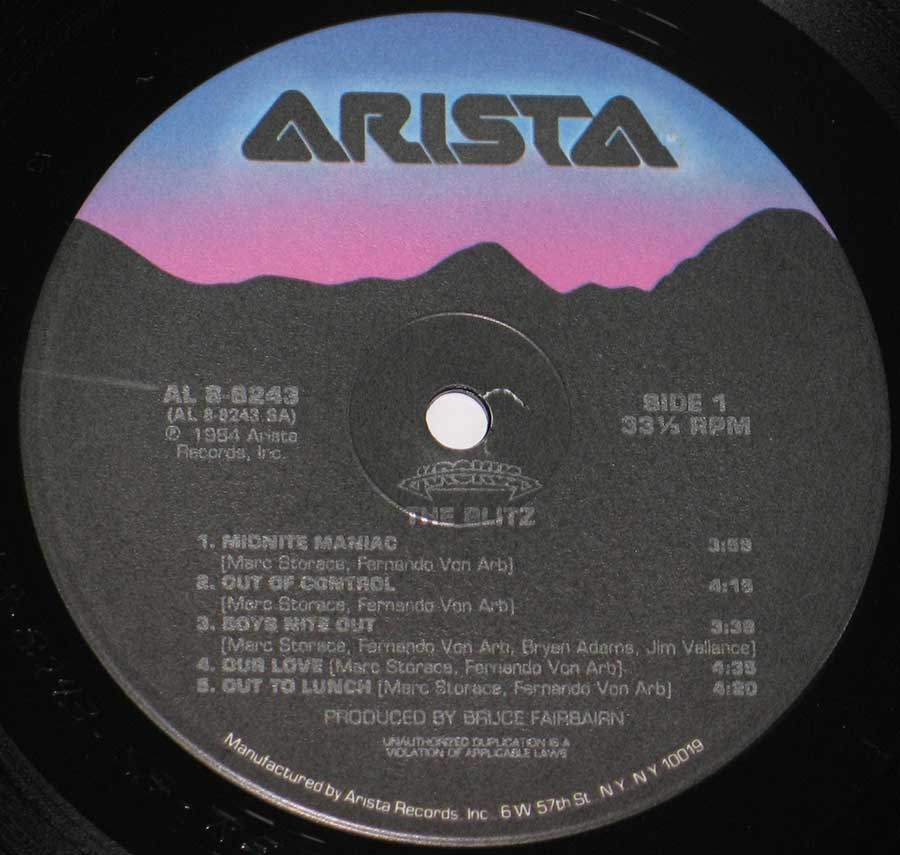 "The Blitz" Record Label Details: Arista AL 8-8243 ℗ 1984 Arista Records, Inc Sound Copyright