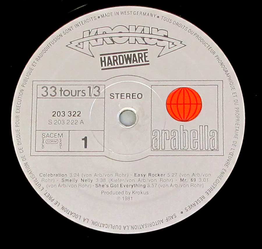 "Krokus" Record Label Details: Arabella 203 322, Made in West Germany, SACEM SDRM ℗ 1981 Sound Copyright 