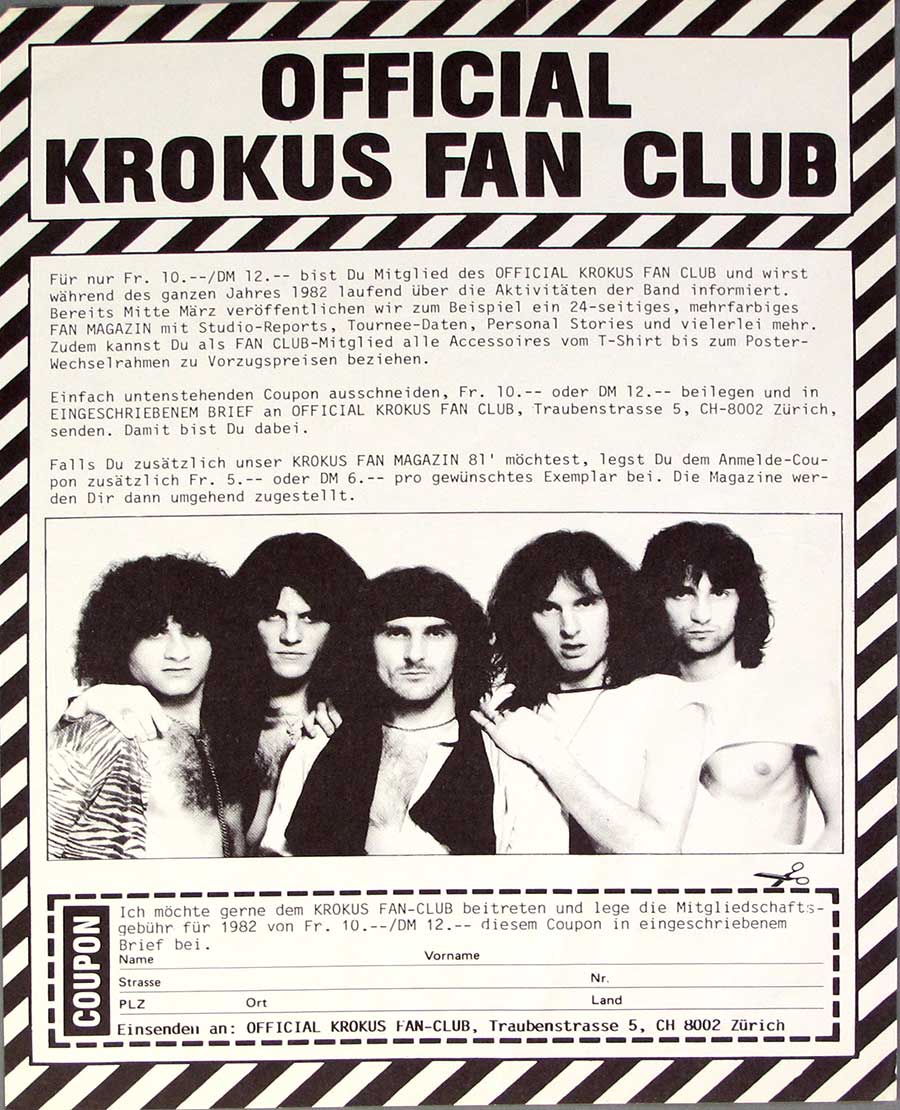 Photo One Of The POSTER included with KROKUS - One Vice At A Time Swiss Release 12" LP Vinyl Album 