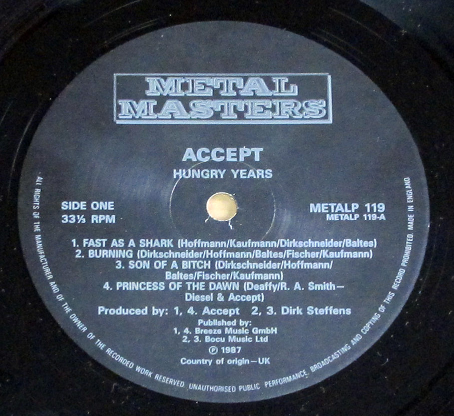 Photo of record 1 of ACCEPT - Hungry Years ( Digital Remix UK ) 