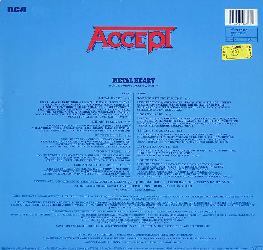 Photo of album back cover ACCEPT - Metal Heart 