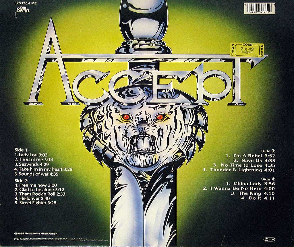 Lion Sword on the album back cover of Metal Masters by Accept  