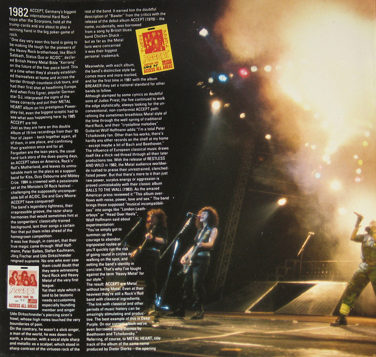 Fireworks and liner nodes on inside of Staying A Life Gatefold cover side one  