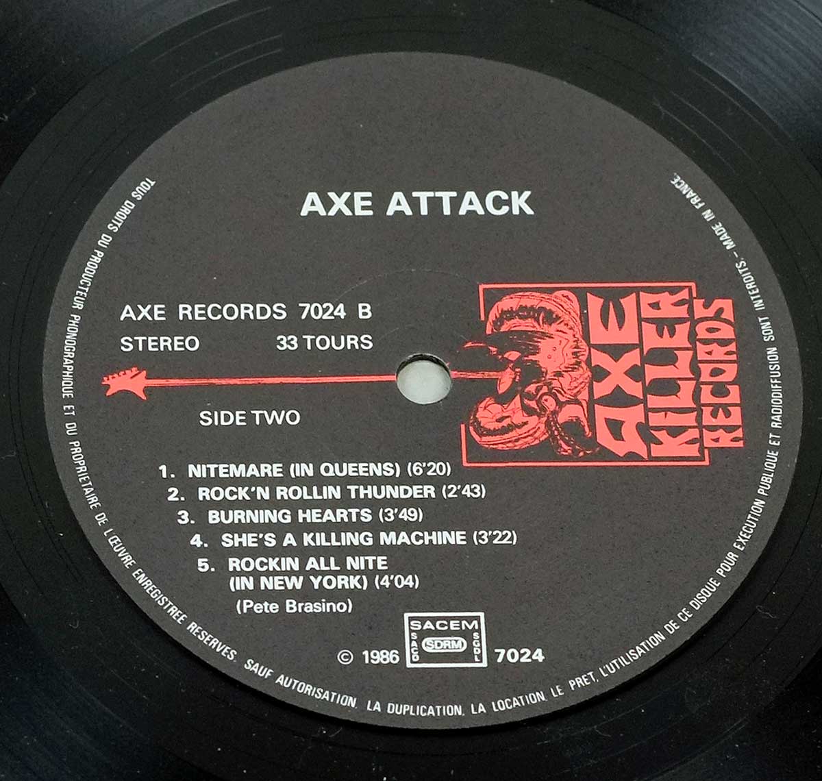 Photo of 12" LP Record Side Two AXE ATTACK, Guitar Pete's  – Nightmare  Vinyl Record Gallery https://vinyl-records.nl//