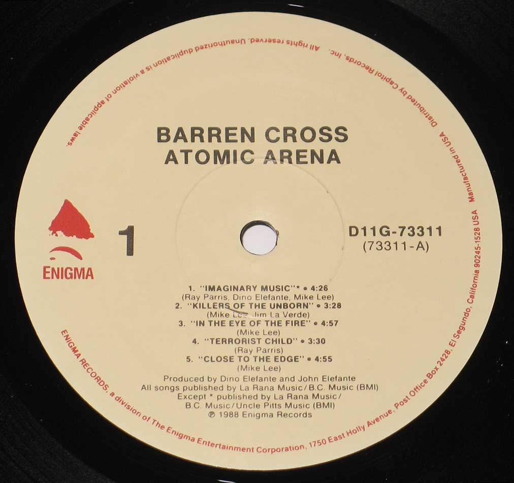 large hires Close-up Photo of "Atomic Arena" ENIGMA D11g-73311 Record Label  