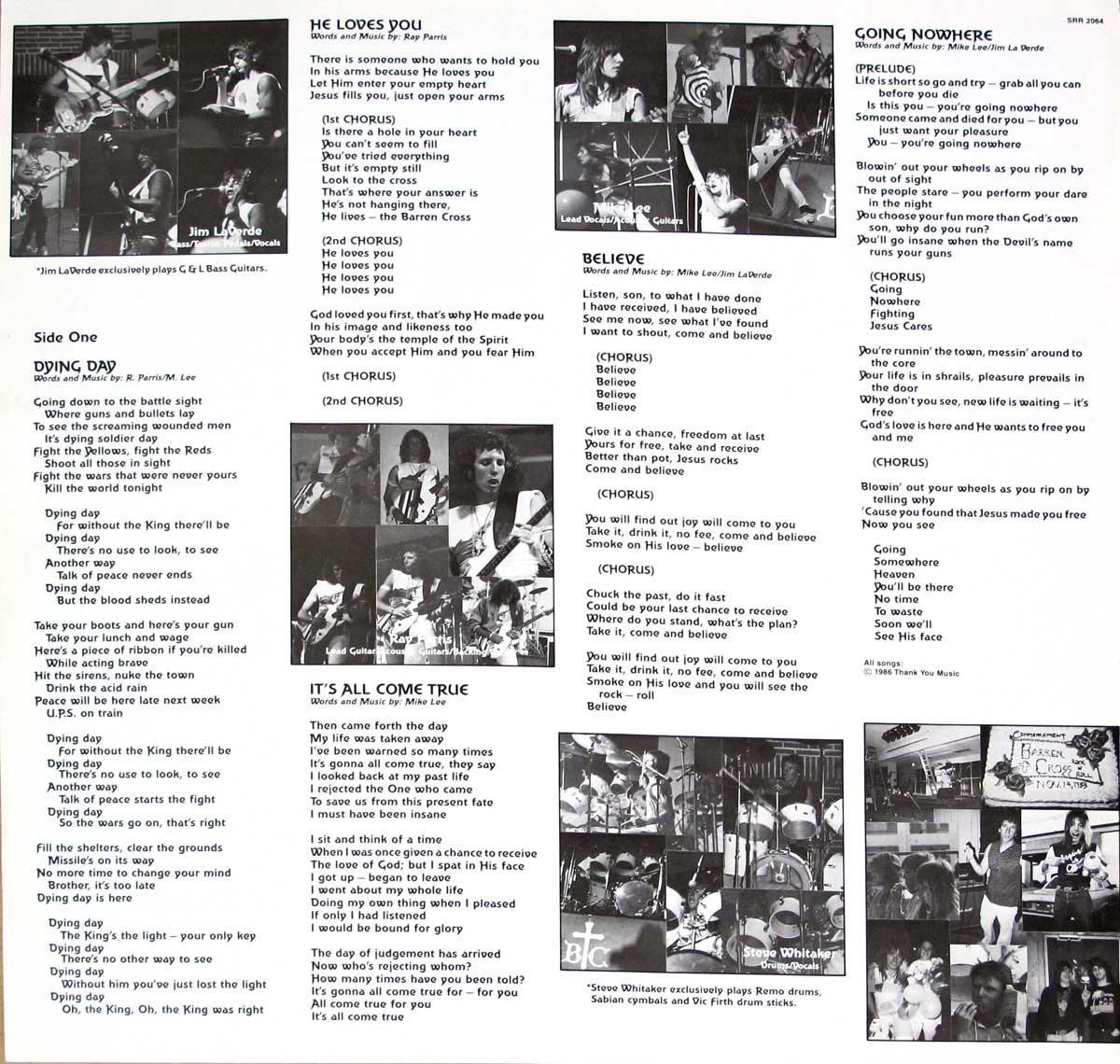 Lyrics printed on the Inner Sleeve   of "BARREN CROSS - Rock for the King" Album