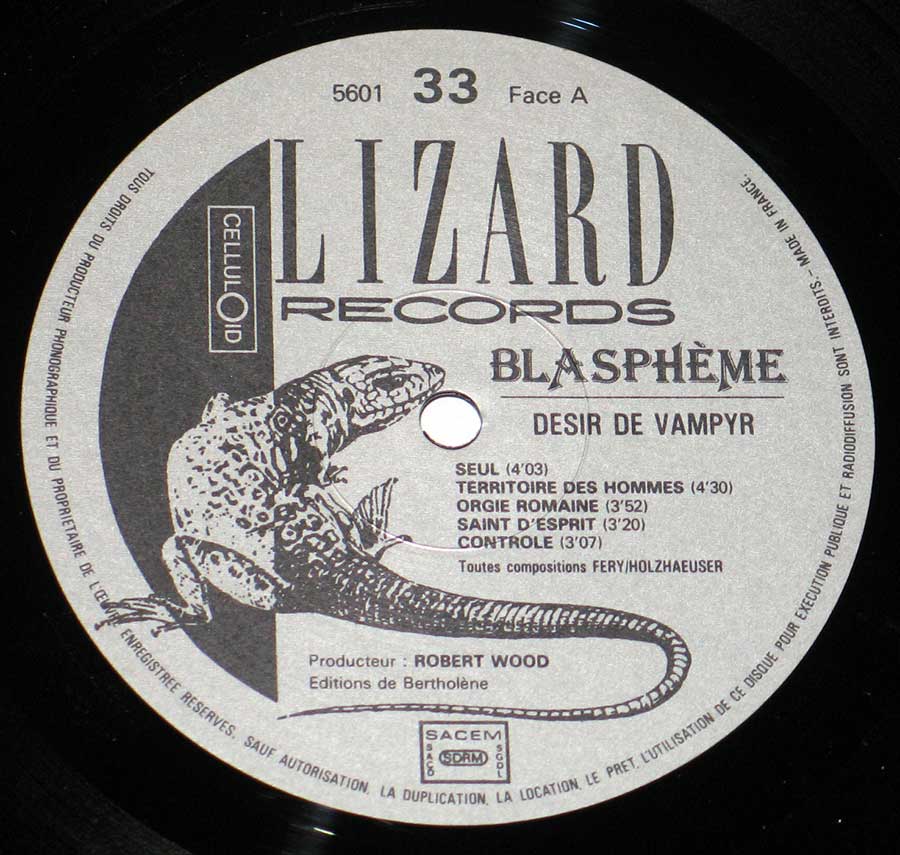 Enlarged High Resolution Photo of the Record's label Blaspheme - Desir de Vampyr https://vinyl-records.nl