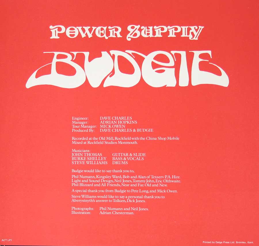 BUDGIE - Power Supply Insert Active 12" Vinyl LP Album custom inner sleeve