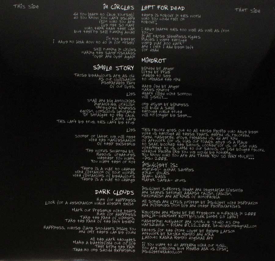 INSUICIETY - The Cure Of The Truth Gimmick Gatefold Cover 12" Vinyl LP Album custom inner sleeve