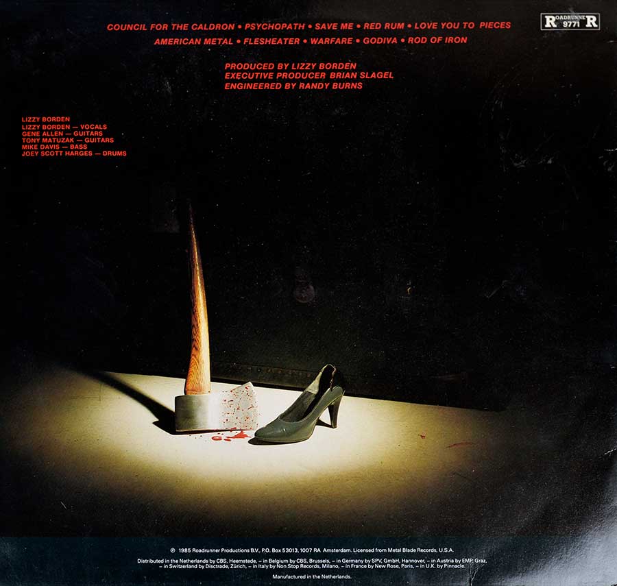 LIZZY BORDEN - Love You To Pieces 12" Vinyl LP Album back cover
