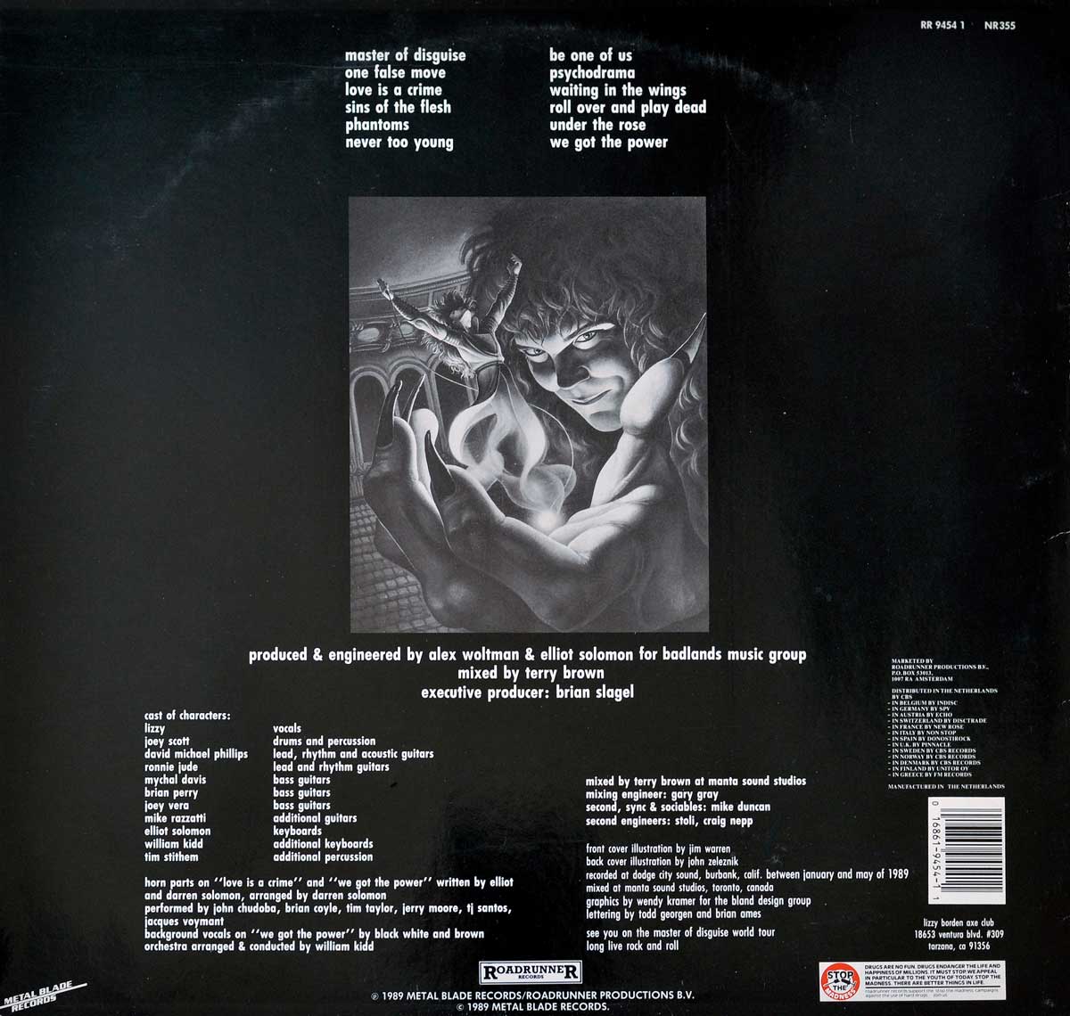 High Resolution Photo Album Back Cover of LIZZY BORDEN Master of Disguise https://vinyl-records.nl