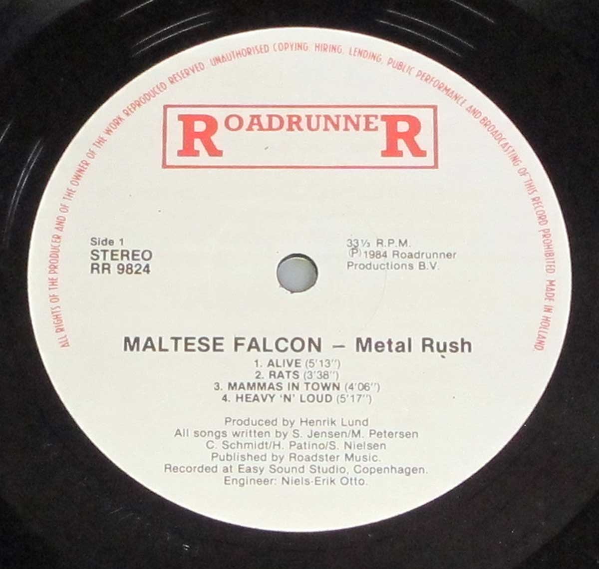Enlarged High Resolution Photo of the Record's label MALTESE FALCON - Metal Rush https://vinyl-records.nl