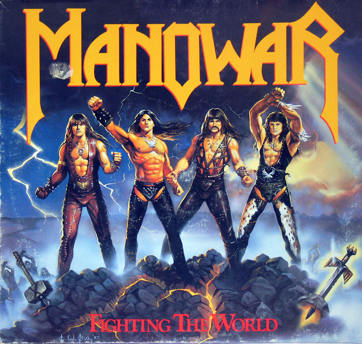 Manowar Fighting the World Europe Heavy Metal 12" LP Vinyl Album Cover