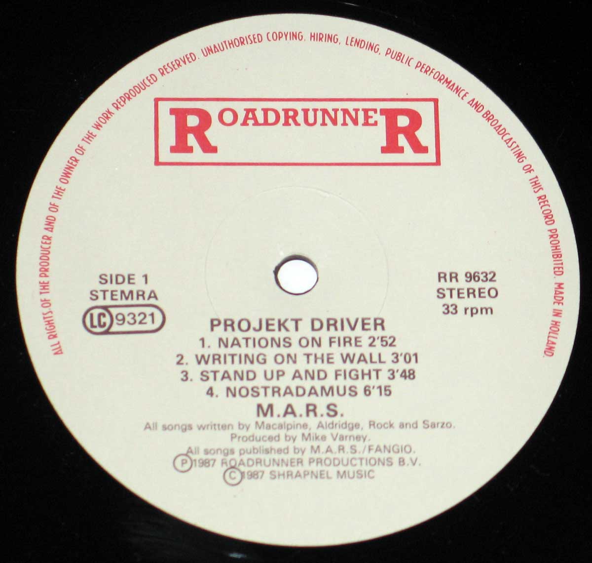 Enlargedd High Resolution Photo of the Record's label M.A.R.S - Project Driver https://vinyl-records.nl