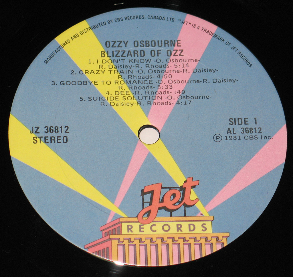 High Resolution Photo of OZZY OSBOURNE BLIZZARD OF OZZ JET Records 