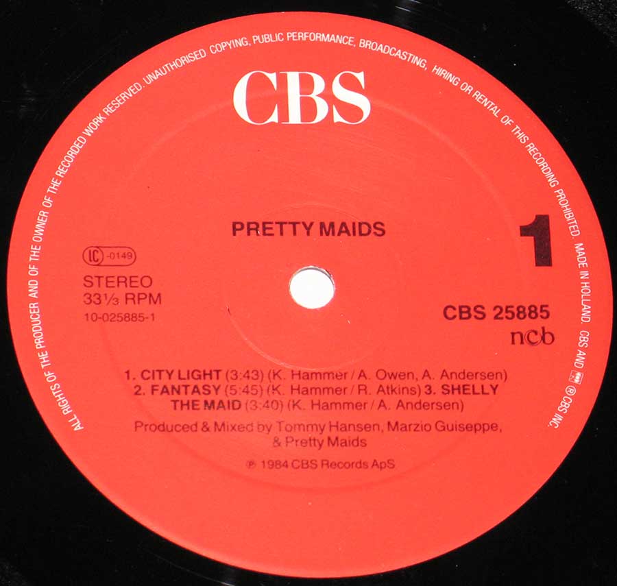PRETTY MAIDS Self-Titled 12" Vinyl LP Album enlarged record label