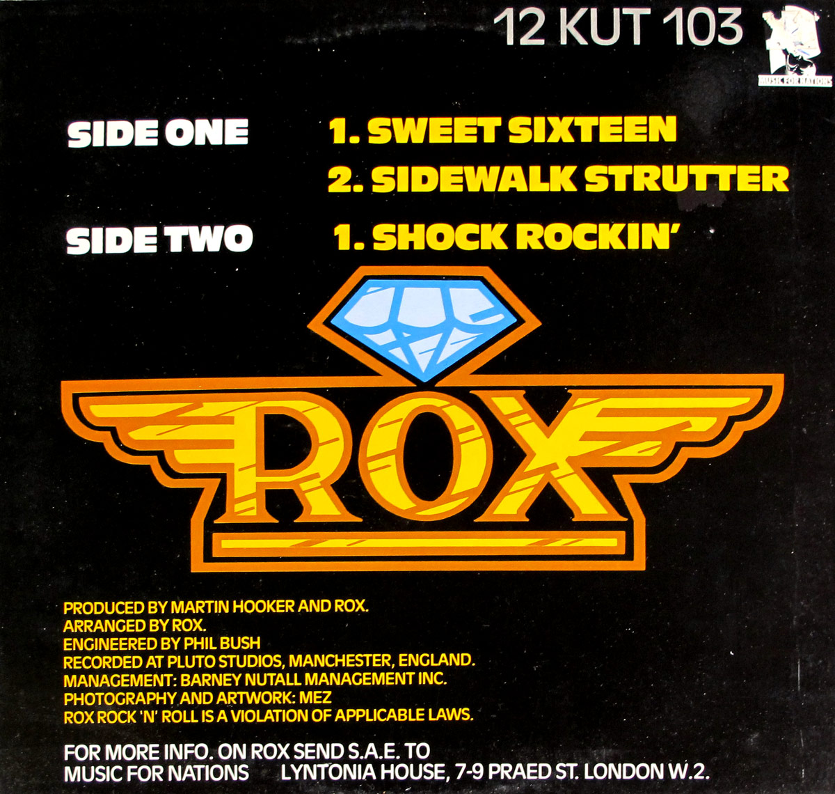 Photo of album back cover ROX - KRAZY KUTZ / SWEET SIXTEEN NWOBHM