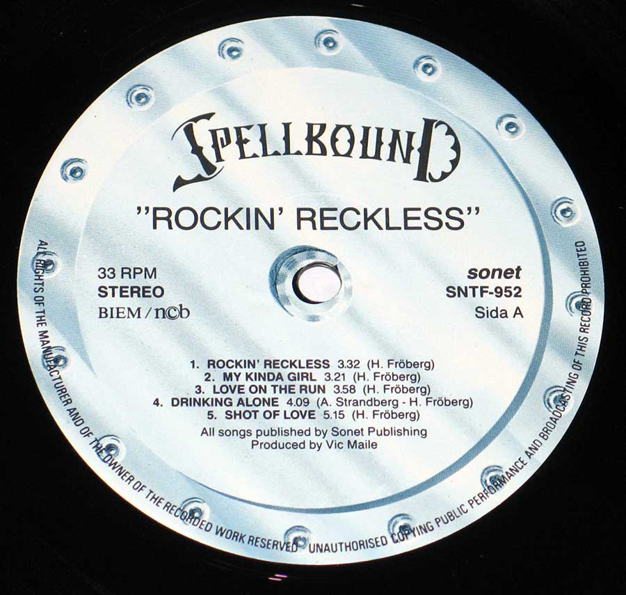 "Rockin' Reckless" Record Label Details: SONET SNTF-952 