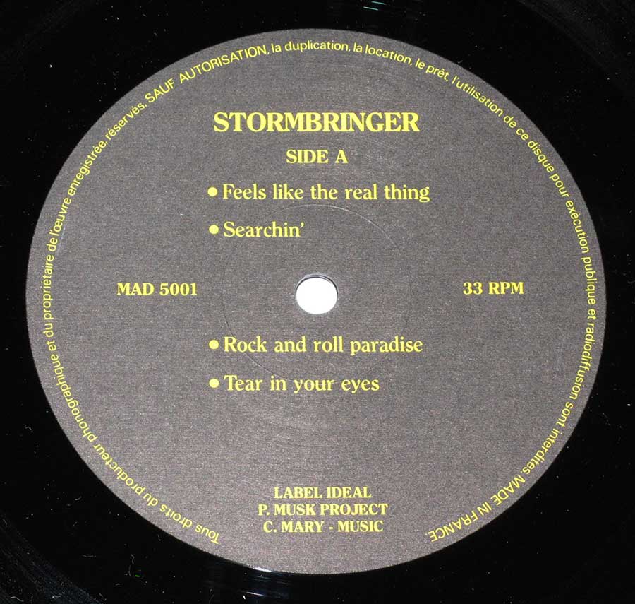 "Stormbringer" Record Label Details: Madrigal MAD 5001, Label Ideal, Made in France 