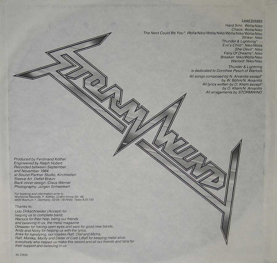 STORMWIND - Taken By Storm Wishbone Records 12" Vinyl LP Album custom inner sleeve