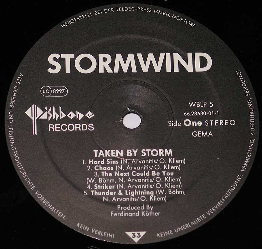 "Taken by Storm" Black Colour Record Label Details: Wishbone records WBLP 5 
