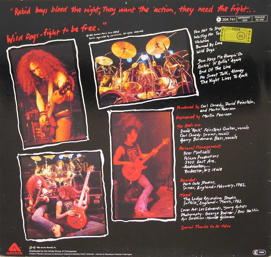 Photo of album back cover THE RODS - Wild Dogs