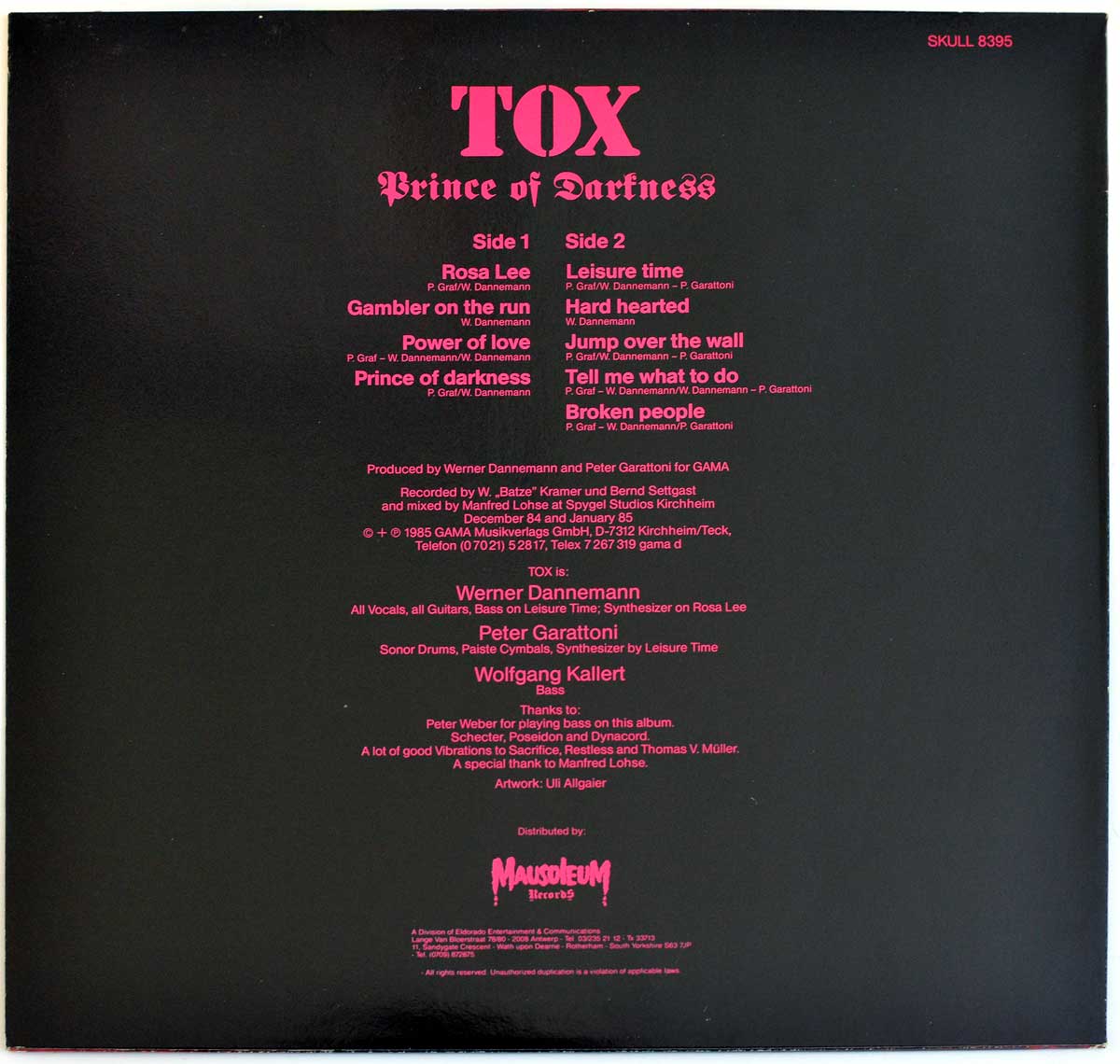 Album Back Cover  Photo of "TOX - Prince Of Darkness Skull"