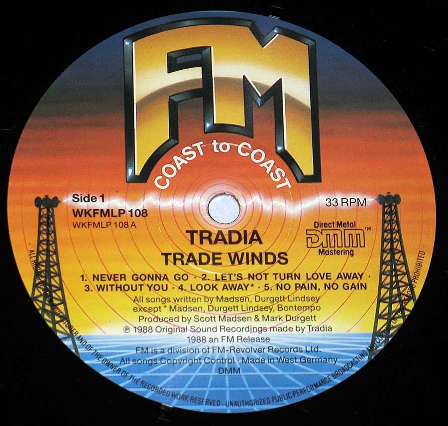 "Trade Winds by Tradia" Record Label Details: FM Coast to Coast WKFMLP 18, DMM, Made in West Germany 