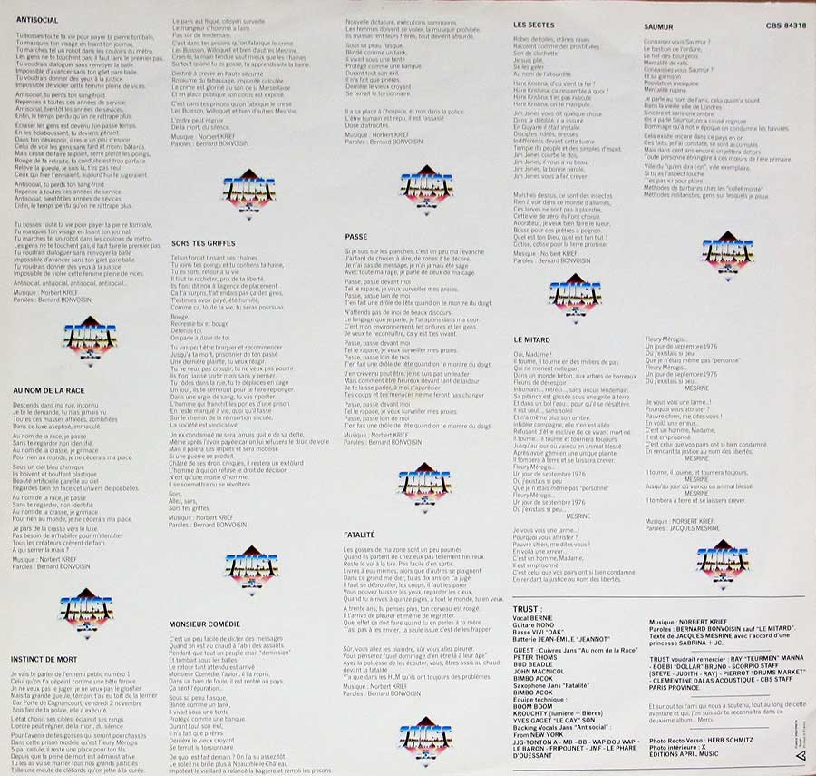 Inner Sleeve   of "TRUST Repression" Album