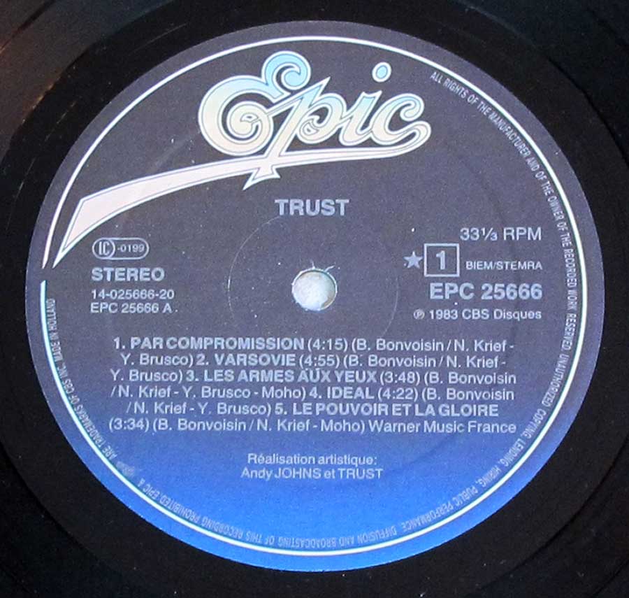 Photo of "TRUST - self-titled Ideal Gatefold Cover" Record Label 