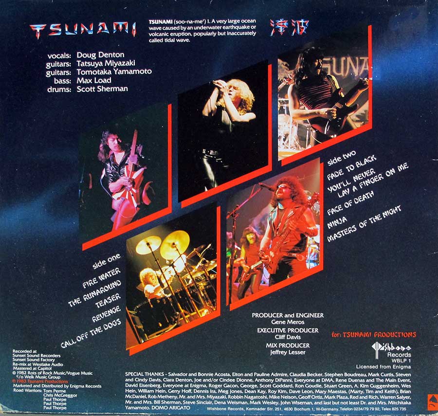 TSUNAMI - Self-Titled Gatefold Cover Enigma Records 12" LP Vinyl Album back cover