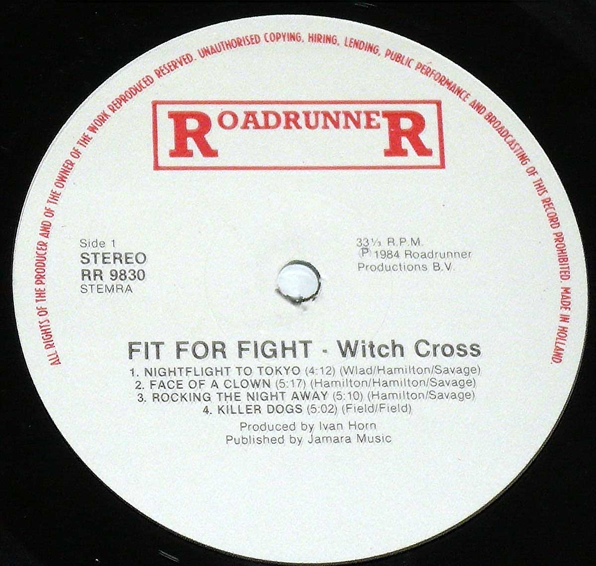 Enlarged High Resolution Photo of the Record's label WITCH CROSS - Fit For Fight https://vinyl-records.nl