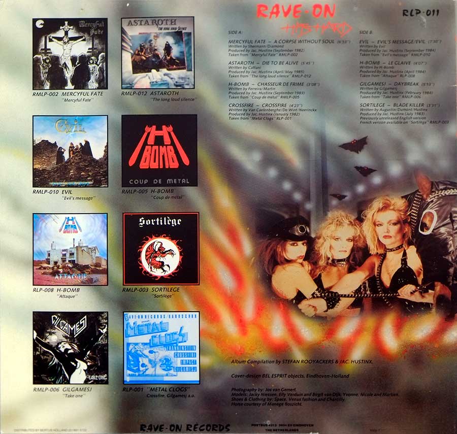 Photo of album back cover VARIOUS ARTISTS - Rave-On Hits Hard with Mercyful Fate 12" LP ALBUM VINYL 