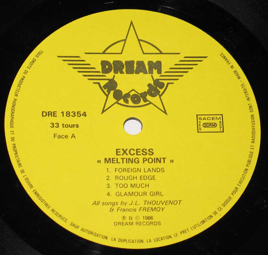 EXCESS - Metling Point 12" vinyl LP Album enlarged record label