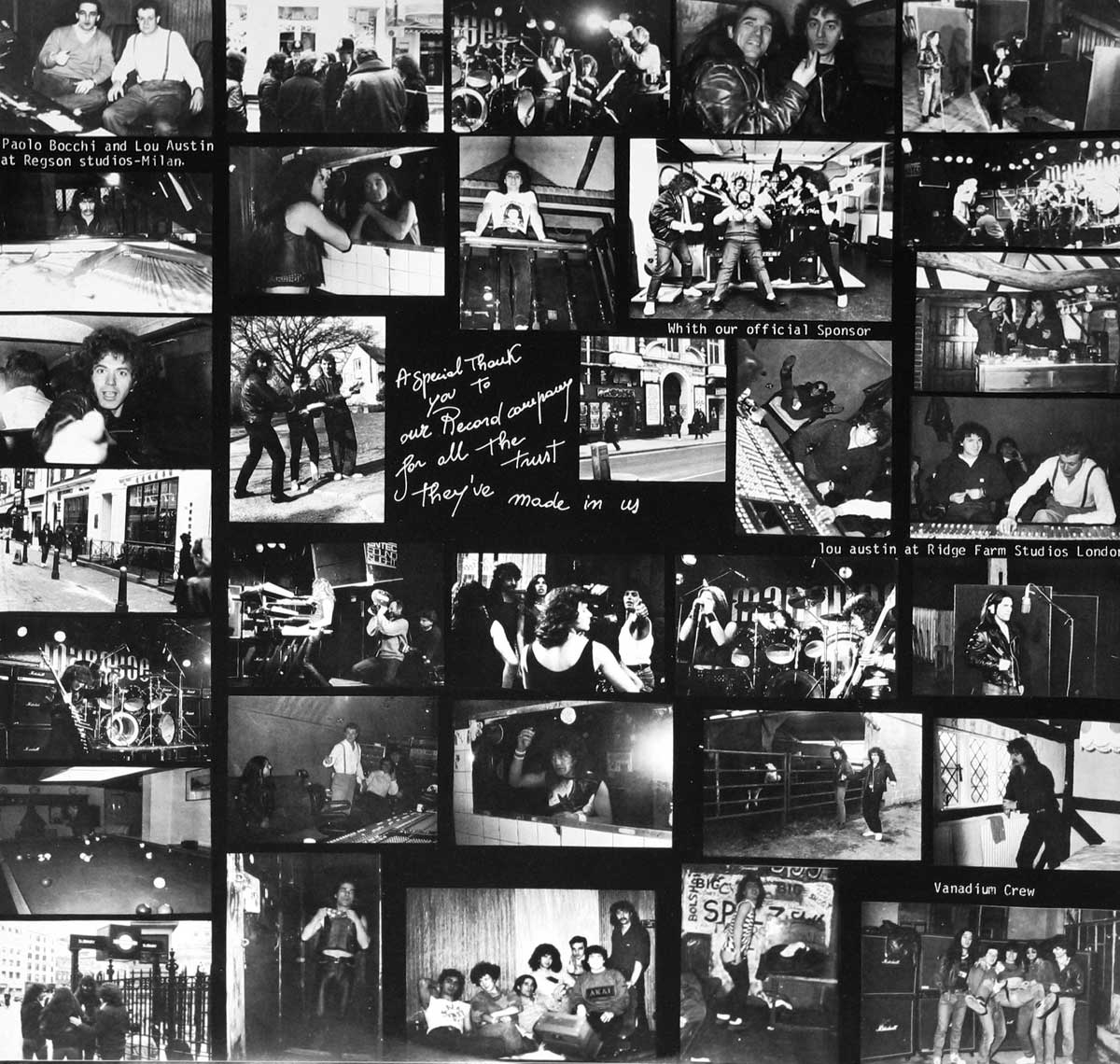 Collage of Vanadium band-photos on the custom inner sleeve  