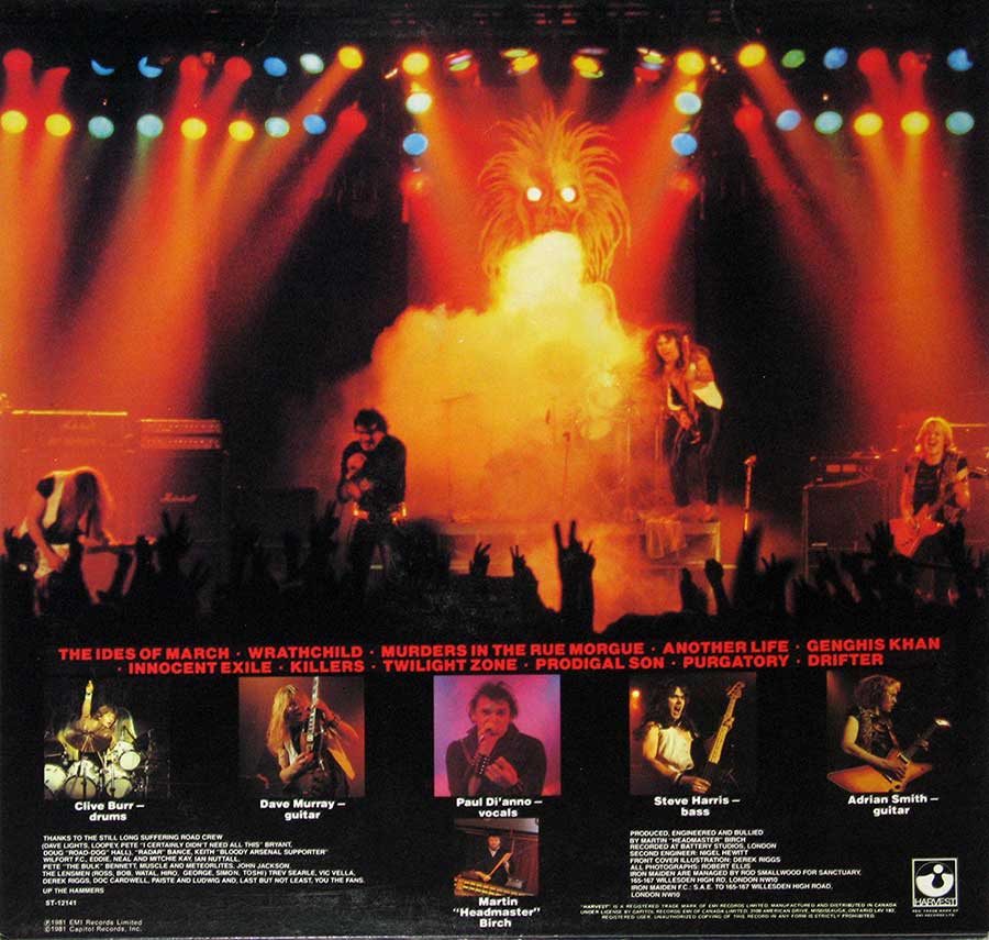 IRON MAIDEN - Killers Canada 12" VINYL LP ALBUM album back cover