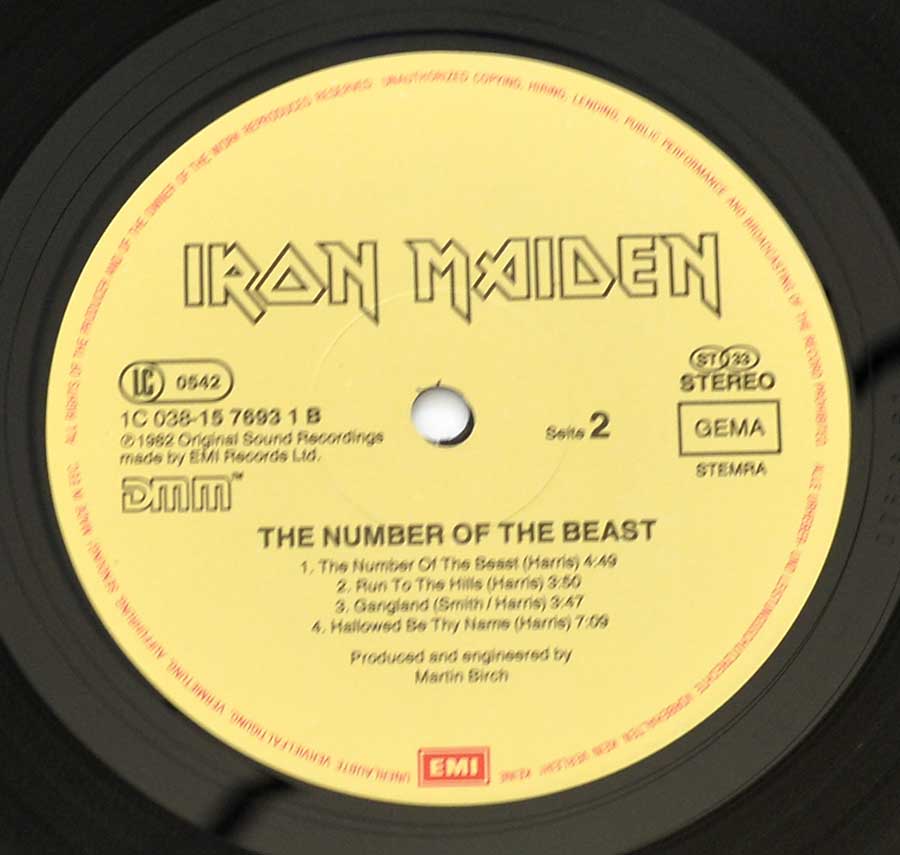 IRON MAIDEN The Number Of The Beast EEC Pressing 12" LP ALBUM VINYL  enlarged record label