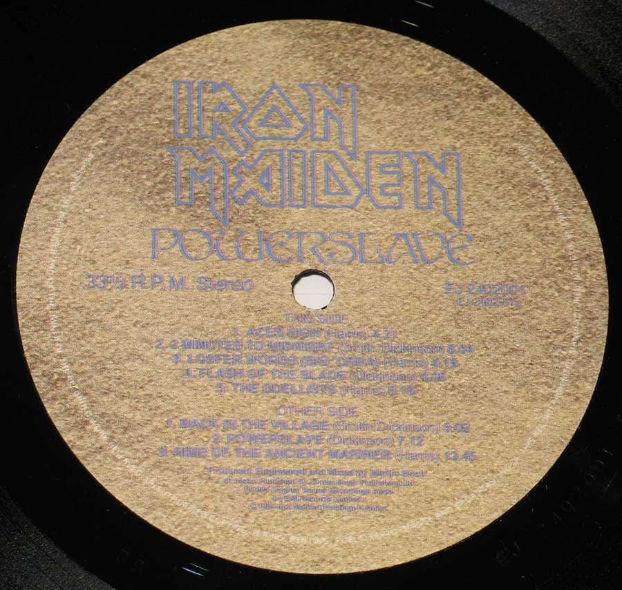 IRON MAIDEN - Powerslave England Release Incl Lyrics Sleeve  12" VINYL LP ALBUM
 enlarged record label