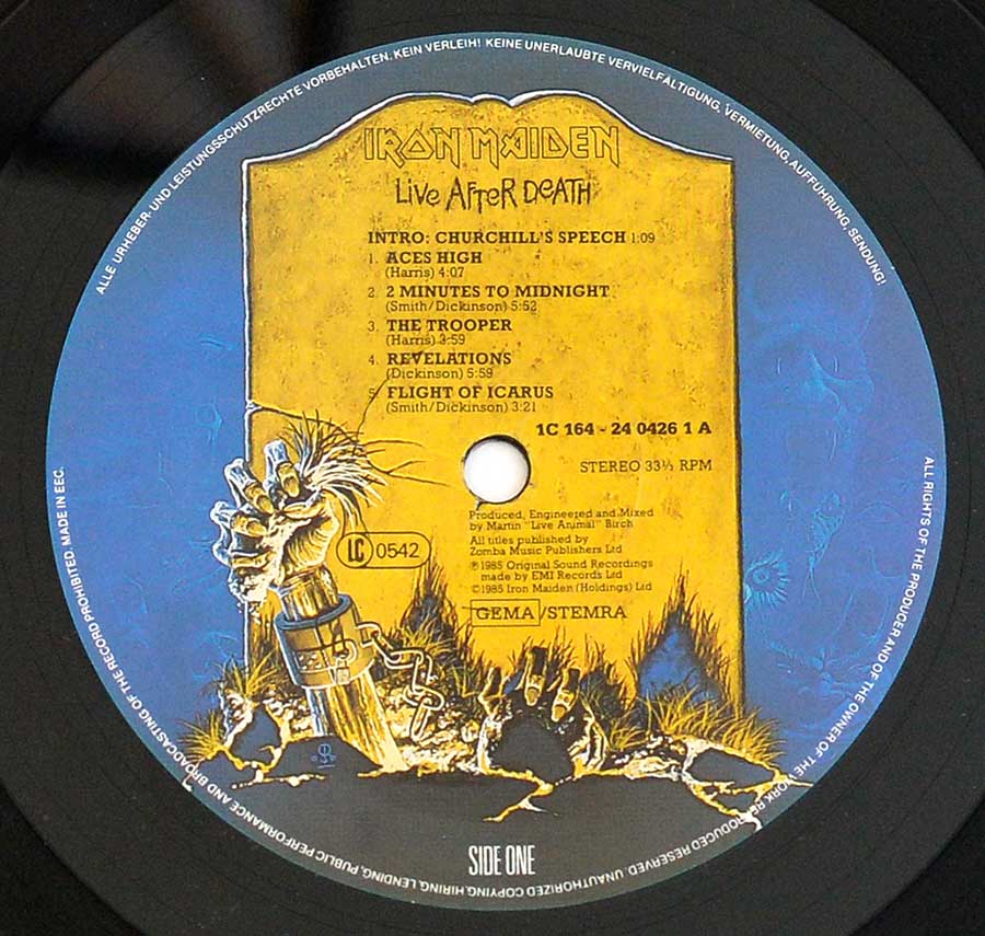 Close up of record's label IRON MAIDEN - Live After Death 2LP (incl. Booklet) (Europe) Side One