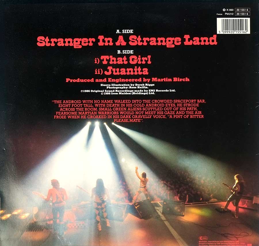 Photo of album back cover IRON MAIDEN - Stranger in A Strange Land 12" Maxi