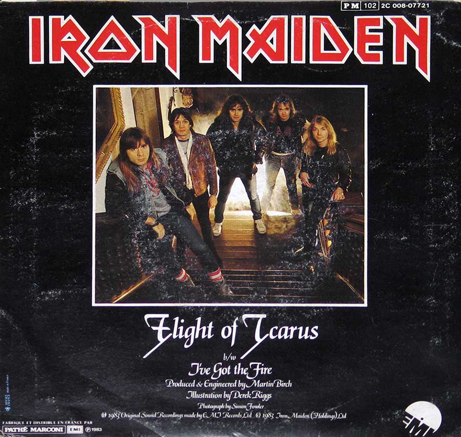 IRON MAIDEN - Flight Of The Icarus France 7" Single Picture Sleeve Vinyl album back cover