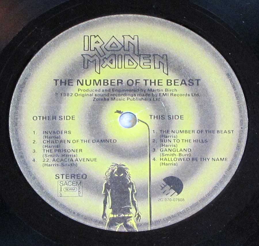 IRON MAIDEN - Number Of The Beast France 12" LP VINYL Album enlarged record label